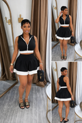 “Midnight Match Pleated Mini Skirt Set” - black & white