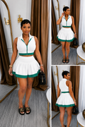 “Lucky Luxe Ivory” Pleated Mini Skirt- white & green