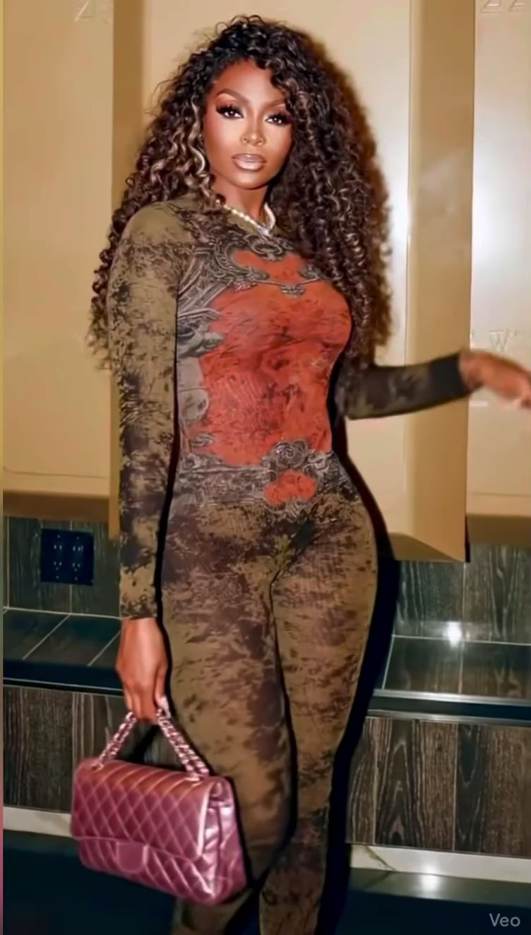 “Body language Only” reddish,olive, black jumpsuit